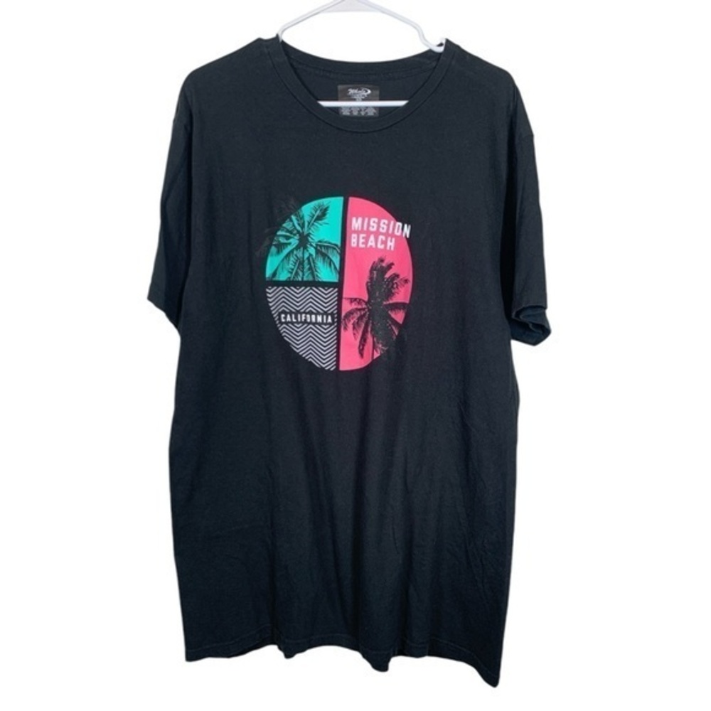 Mission Beach California Black Graphic Shirt Size XL EUC #VEG-0100